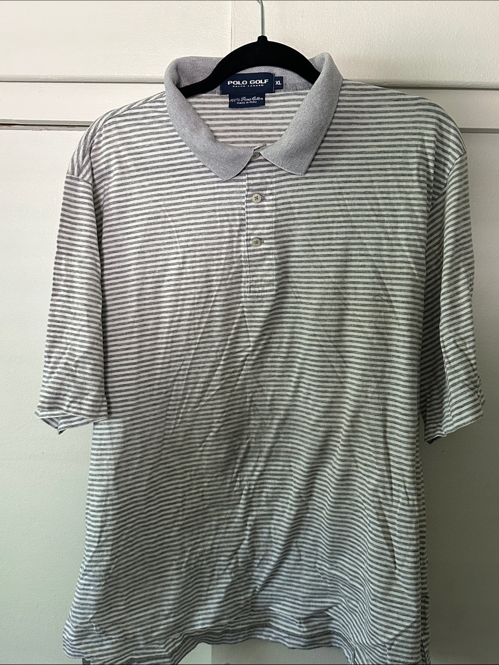 Vintage Polo Golf Ralph Lauren Striped Pima Cotton Polo Shirt Gray White Mens XL